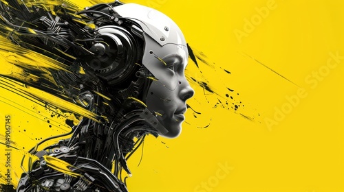 Graphic black shapes on yellow backdrop