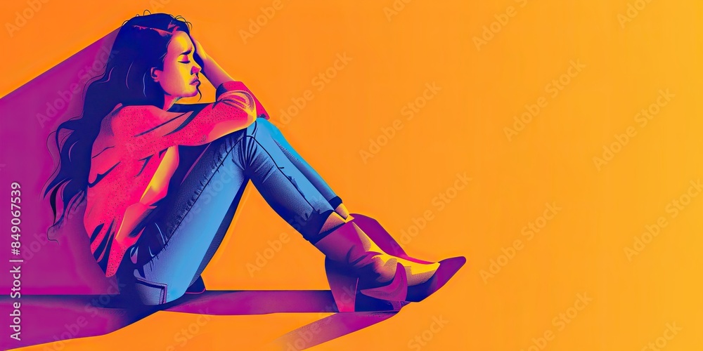 Sad Woman Sitting Alone in Dramatic Lighting