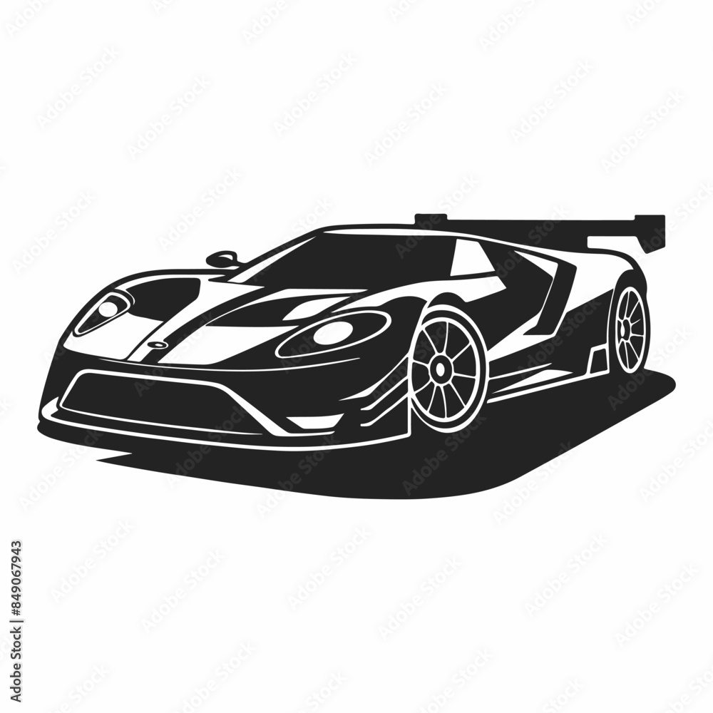 Fototapeta premium Outline drawing of fast super car, sport car from side and front view. Sport car vector black line illustration isolated white background.