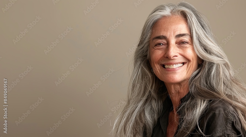 portrait of a beautiful woman with gray hair on a beige background portrait of a beautiful woman with gray hair on a beige background