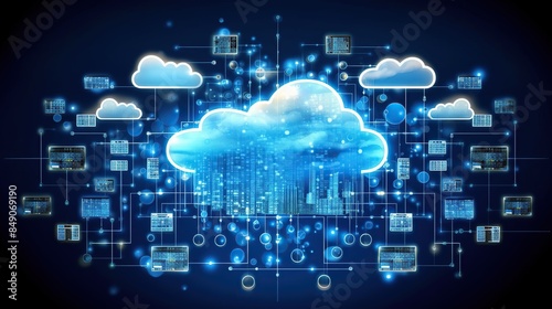 Cloud and edge computing technology concepts with cybersecurity protection.