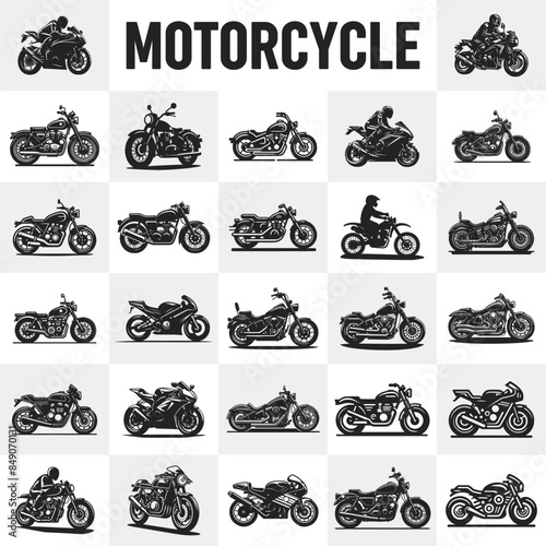 Black and White Motorcycle Vector Bundle. Motorcycle mega set Silhouette