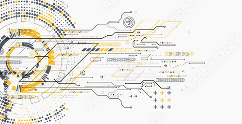 Scientific and technological concept with the use of technical elements formed in the shape of a circle. Vector illustration.