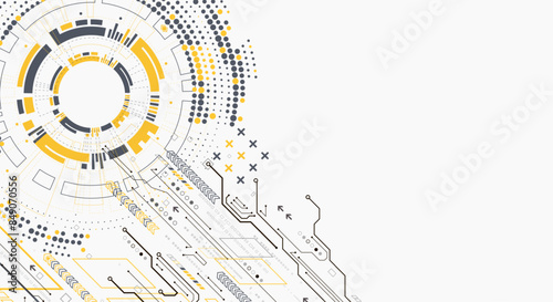 Scientific and technological concept with the use of technical elements formed in the shape of a circle. Vector illustration.