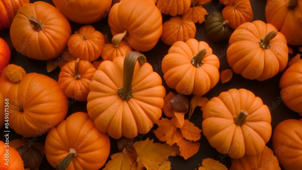 Pumpkins and Leaves on Black Background Generative AI Pumpkins and Leaves on Black Background Generative AI
