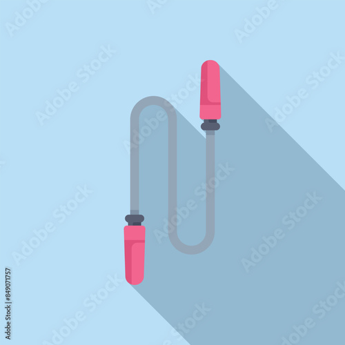 Pink skipping rope for fitness training icon, flat style, with long shadow