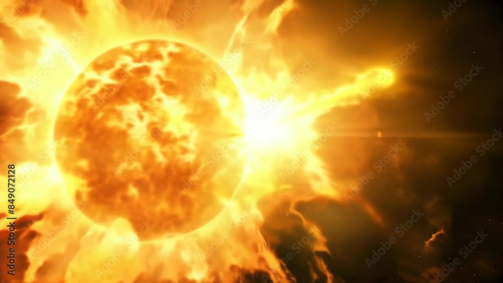 Stunning image of intense solar activity with bright flares and swirling magnetic fields. Dynamic representation of solar phenomena and astrophysical processes concept. Ideal for space science and edu