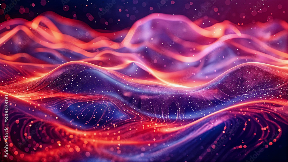 Fototapeta premium Abstract 3D background with swirling colorful glowing particles. Generative AI