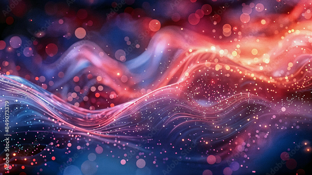 Fototapeta premium Abstract 3D background with swirling colorful glowing particles. Generative AI
