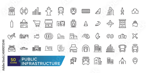Public infrastructure icon set. Collection and pack of linear web and ui icons. Editable stroke. Vector illustration