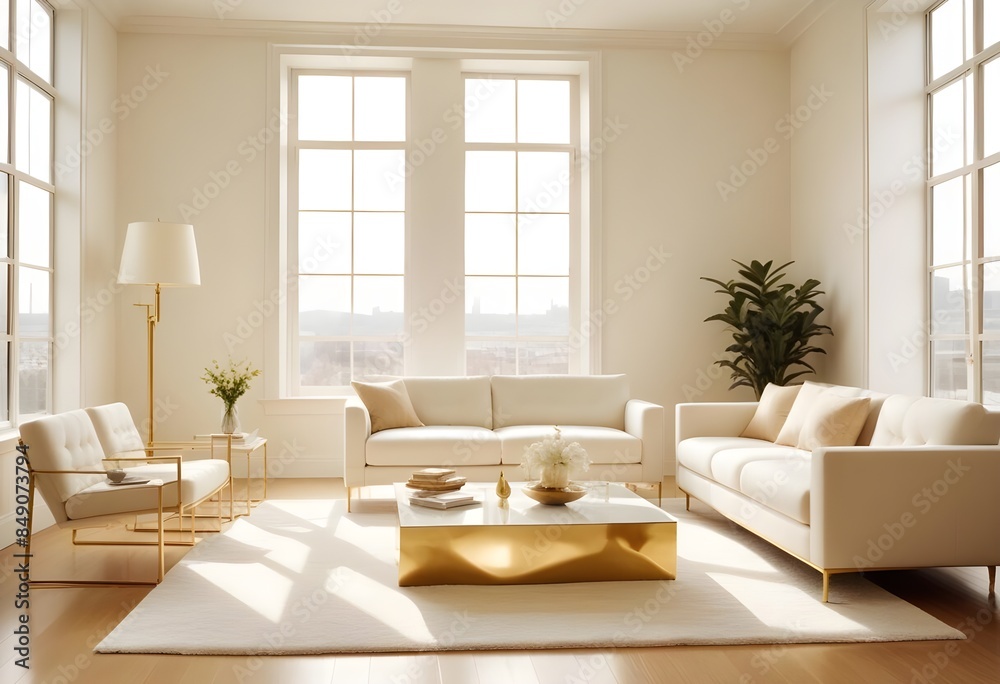 Fototapeta premium white and gold theme modern interior