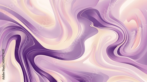 Violet background with swirling abstract shapes in lavender and cream.