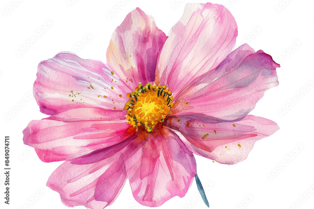 Beautiful watercolor painting of a pink flower with detailed petals and a vibrant yellow center, perfect for artistic and floral themes. Beautiful watercolor painting of a pink flower with detailed petals and a vibrant yellow center, perfect for artistic and floral themes.