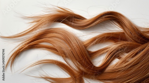 Close up shot of single light brown hair on white backdrop