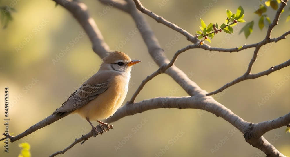 Solitary Bird Perched on Textured Branch with Bokeh Background Solitary Bird Perched on Textured Branch with Bokeh Background