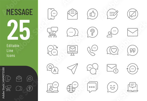 Message Editable Icons set. Vector illustration in modern thin line style of communication related icons: speech, chat, help, and more. Pictograms and infographics for mobile apps.
