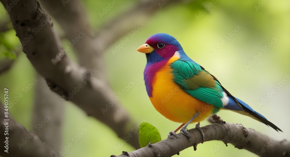 Colorful Bird Perched on Textured Branch with Bokeh Background Colorful Bird Perched on Textured Branch with Bokeh Background