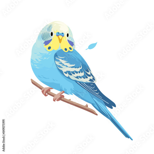 Vector green blue budgerigar isolated on white background Parakeet on a branch, Bright Green Budgerigar, Parrot, Green Pet Parakeet, vector illustration