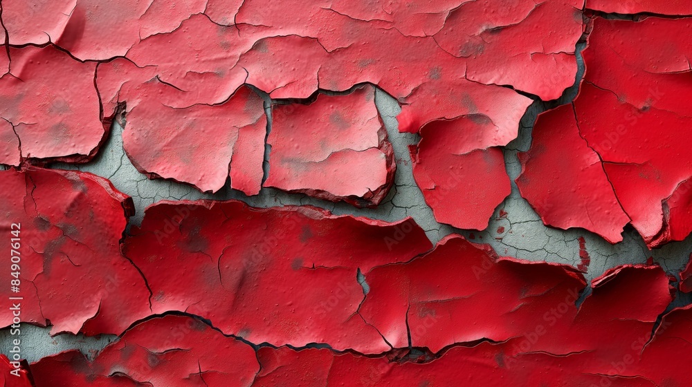 Red grunge wall with cracked paint with large cracks Red grunge wall with cracked paint with large cracks