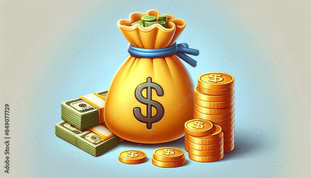 3D image depicts a bag of money, representing wealth and financial success. It is a popular symbol used for themes of business, prosperity, and financial independence 3D image depicts a bag of money, representing wealth and financial success. It is a popular symbol used for themes of business, prosperity, and financial independence