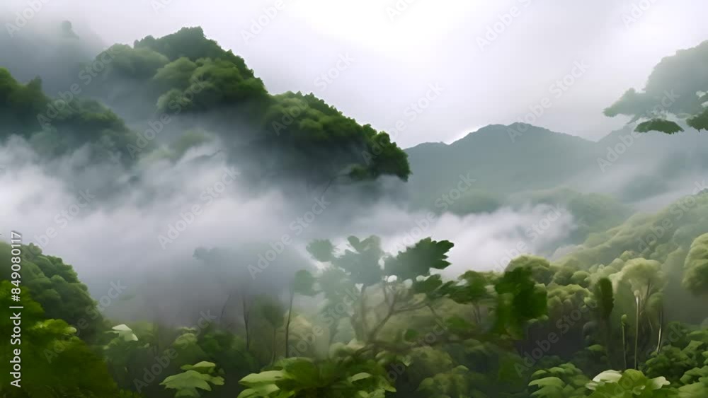 Misty Rainforest View in the Early Morning Generative AI Misty Rainforest View in the Early Morning Generative AI
