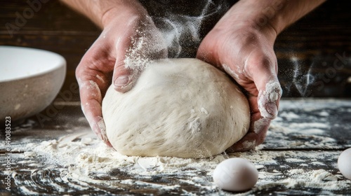 Baker Shaping Dough with Floury Hands photo