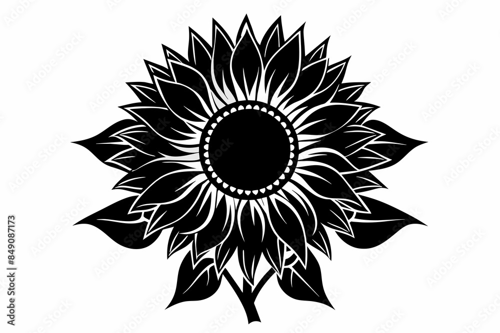 Fototapeta premium Sunflower Sublimation Black Silhouette Vector,flower, vector, nature, illustration, floral, sunflower, summer, flowers, plant, pattern, sun, yellow, design, leaf, spring, decoration, art, color, 