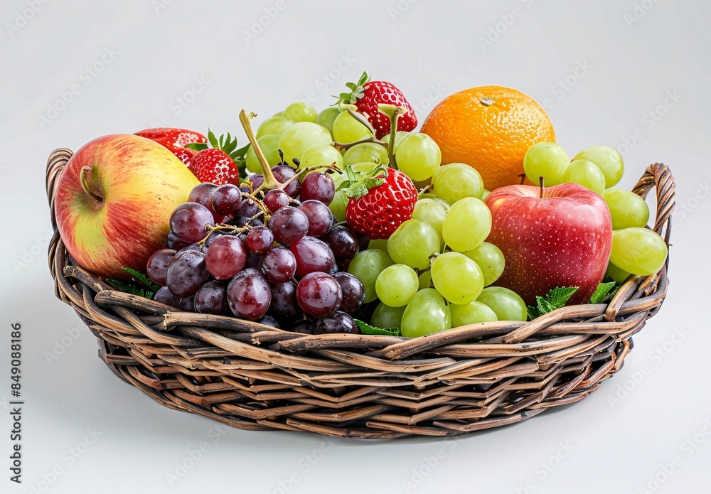 Healthy Fruit Basket with Apples, Oranges, and Grapes Healthy Fruit Basket with Apples, Oranges, and Grapes