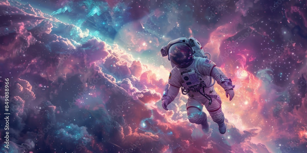 Ethereal Astronaut in Space with Radiant Wings Ethereal Astronaut in Space with Radiant Wings