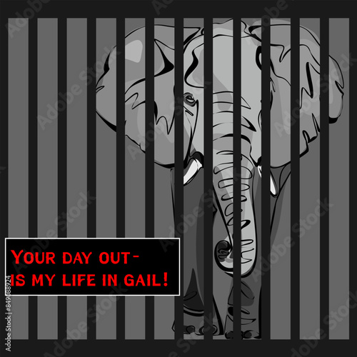 Protest to stop animal abuse, against zoo and cruelty to wild animals. Antizoo concept vector illustration. Animal in the cage as a prisoner, Freedom to wild animals
