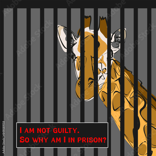 Protest to stop animal abuse, against zoo and cruelty to wild animals. Antizoo concept vector illustration. Animal in the cage as a prisoner, Freedom to wild animals