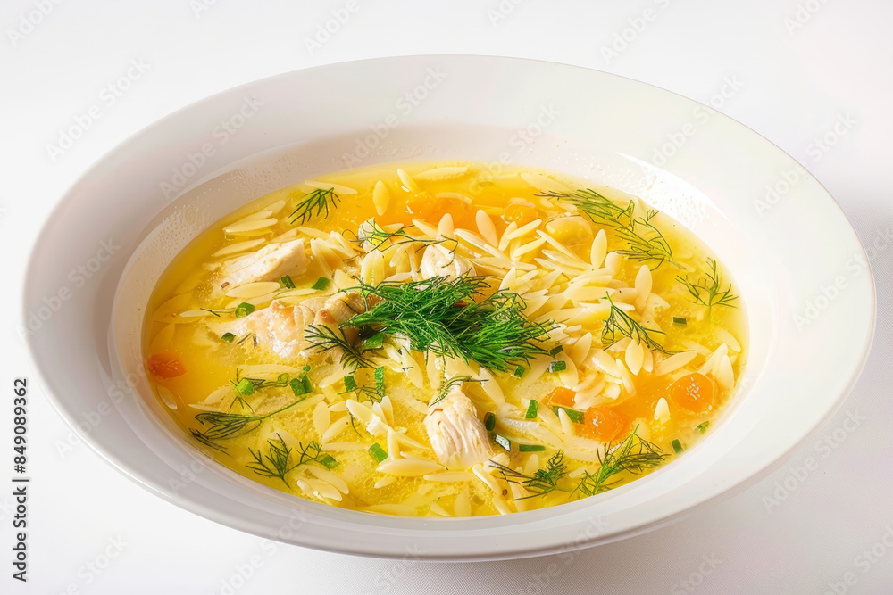 Elegant Presentation of Avgolemono: Orzo, Chicken, and Lemon Sauce Elegant Presentation of Avgolemono: Orzo, Chicken, and Lemon Sauce
