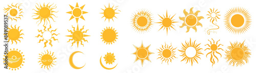 Summer solar hot weather sunbeam graphics, sunlight signs neat illustration image. Natural sunshine png icons.