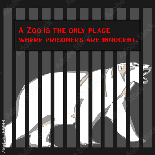 Protest to stop animal abuse, against zoo and cruelty to wild animals. Antizoo concept vector illustration. Animal in the cage as a prisoner, Freedom to wild animals