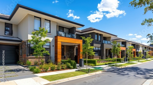 A row of modern residential town homes or townhouses in Melbourne's suburb, VIC Australia. Concept of real estate development