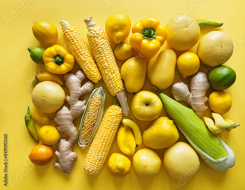 Fruit and vegetable in yellow
