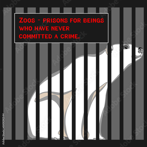 Protest to stop animal abuse, against zoo and cruelty to wild animals. Antizoo concept vector illustration. Animal in the cage as a prisoner, Freedom to wild animals