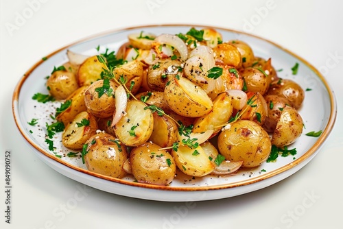 Delectable Austrian-Style Warm Potato Salad with Crispy Roasted Potatoes and Tangy Glaze © Mayatnikstudio