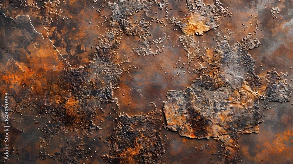 A close-up of a rusted metal texture, showcasing the intricate patterns and textures that form on aged steel surfaces.