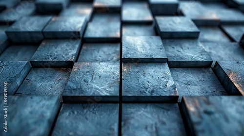 An image featuring a grid of textured cubes with a slight bluish tone, providing a sense of depth photo