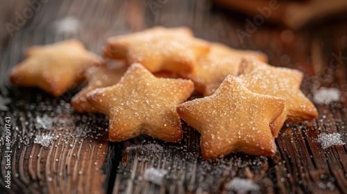 Star-shaped cookies sprinkled with sugar on the table