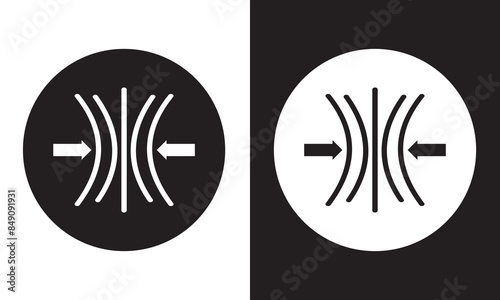 Compress icon set. pressure suspension bounce vector symbol. push shrink sign. flexible elastic symbol. reduce shock icon in black filled and outlined.  isolated on white and black background. EPS 10.