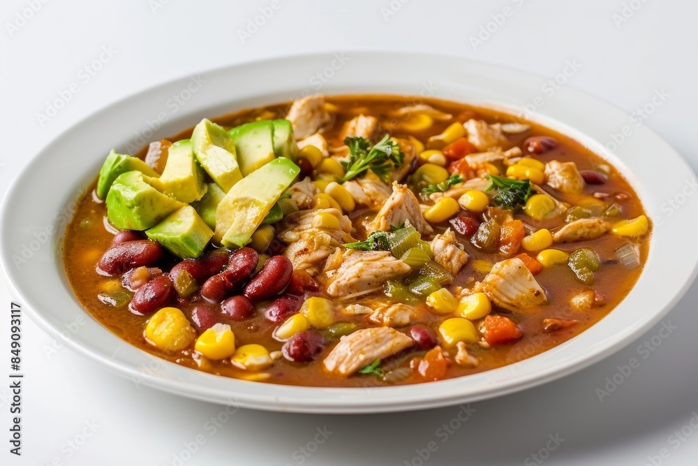Appetizing BBQ Chicken and Red Bean Corn Chowder with Avocado Appetizing BBQ Chicken and Red Bean Corn Chowder with Avocado