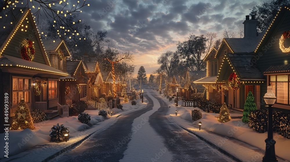 Holiday Light Display Competition Create a neighborhood scene with houses adorned in dazzling holiday lights and decorations, Holiday Light Display Competition Create a neighborhood scene with houses adorned in dazzling holiday lights and decorations,