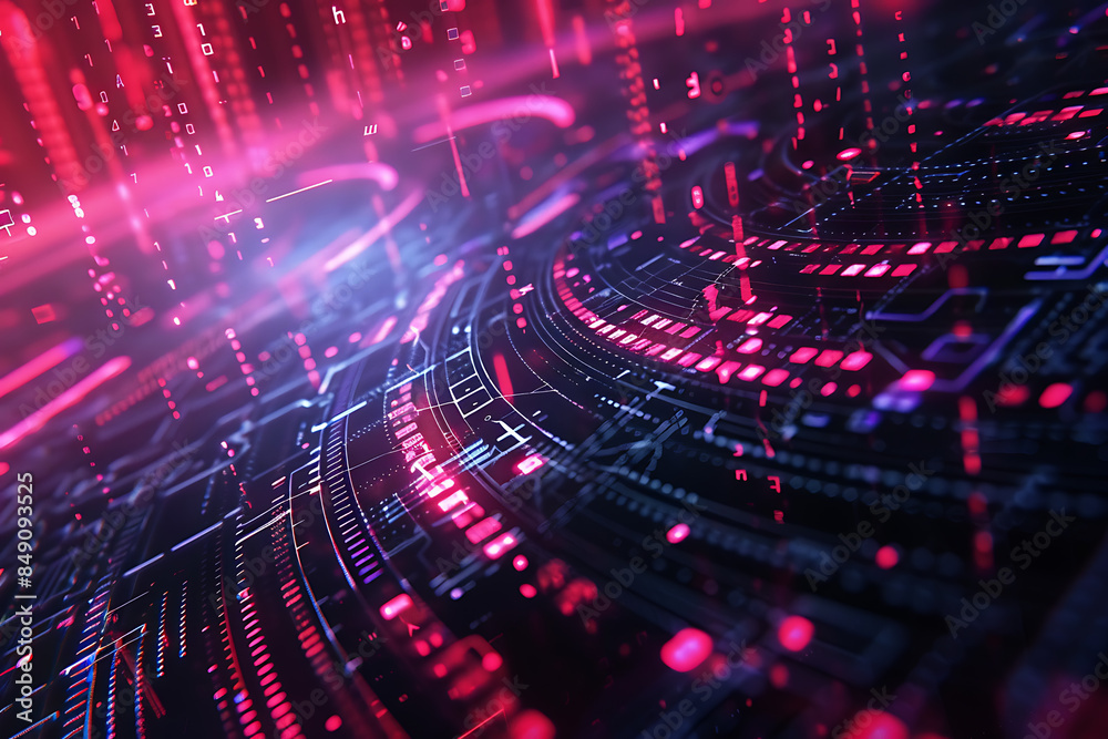   different cryptocurrency coins against a tech binary abstract background, combining digital currency symbols with streams of binary code, showcasing the intersection of technology and finance