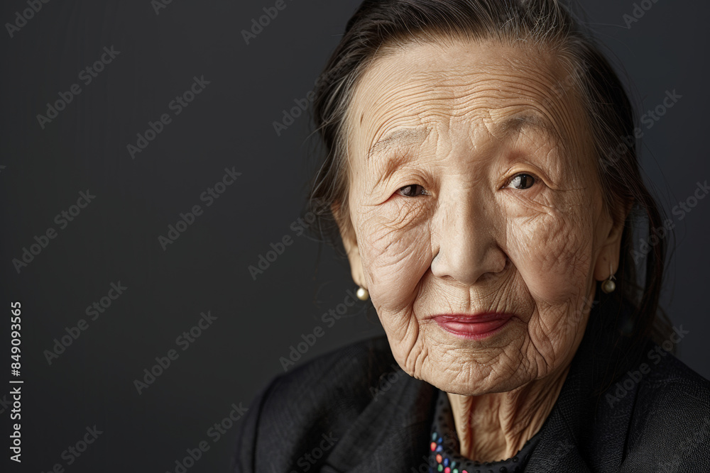 Close-up portrait of elderly Asian woman, studio photo Close-up portrait of elderly Asian woman, studio photo