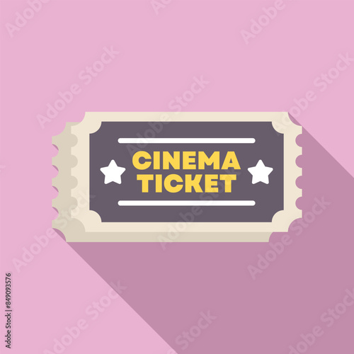 Cinema ticket is lying on a pink background, casting a long shadow