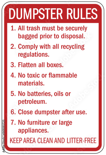 Dumpster sign dumpster rules