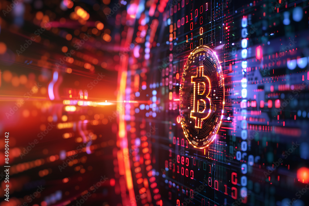 different cryptocurrency coins against a tech binary abstract background, combining digital currency symbols with streams of binary code, showcasing the intersection of technology and finance different cryptocurrency coins against a tech binary abstract background, combining digital currency symbols with streams of binary code, showcasing the intersection of technology and finance