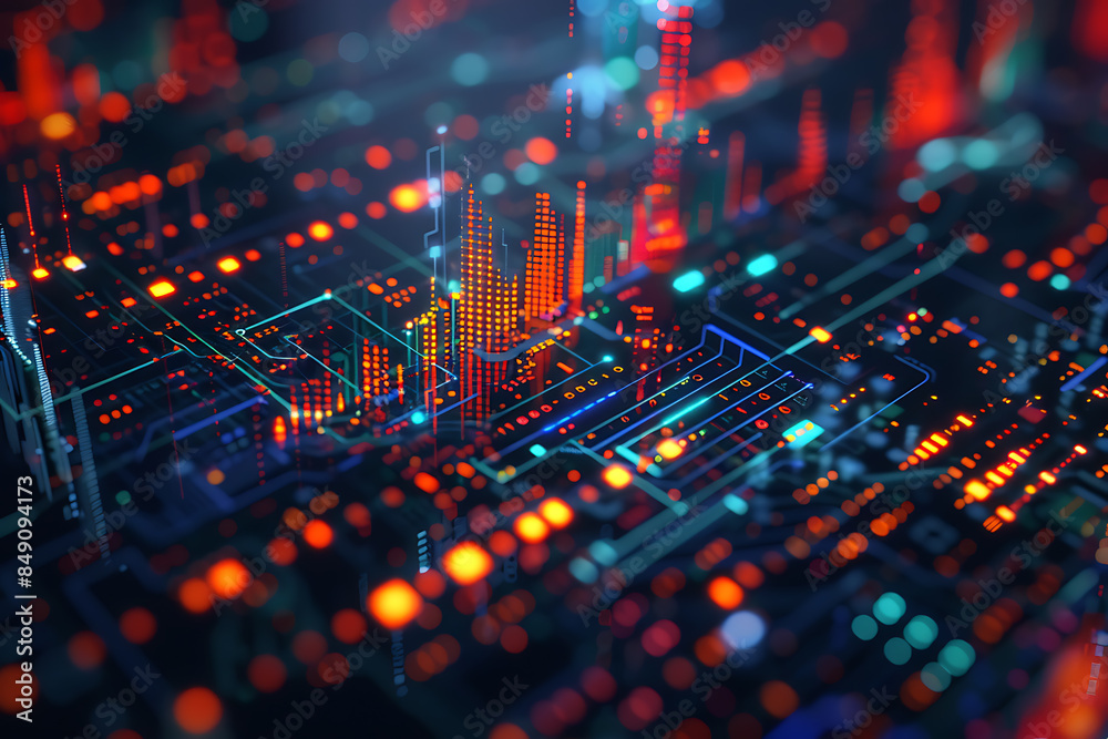 different cryptocurrency coins against a tech binary abstract background, combining digital currency symbols with streams of binary code, showcasing the intersection of technology and finance